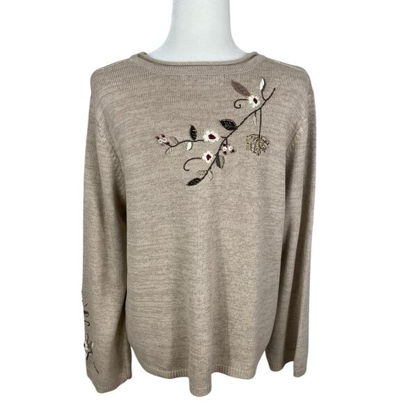 Coldwater Creek Embroidered Button Front Cardigan Sweater Beige Sz Large Holiday - Picture 8 of 14
